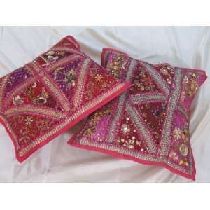 PINK DECORATIVE COUCH BED SQUARE TOSS INDIAN PILLOWS  