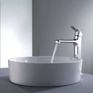   White Round Ceramic Sink and Decorum Faucet, Chrome