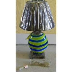  Blue Stripe Striped Silver Glass Lamp Silvered Shade 