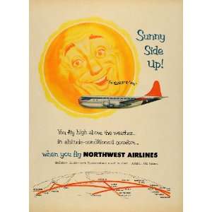  1953 Ad Northwest Airlines Aircraft Plane Smiley Sun 