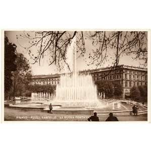 1930s Vintage Postcard Fountain in the Piazza Castello   Milan Italy