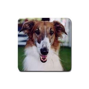  Borzoi Russian Wolfhound Rubber Square Coaster (4 pack 