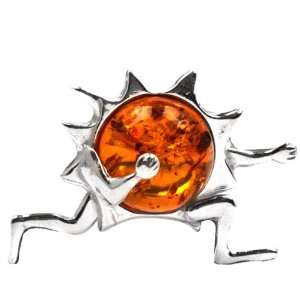  Sterling Silver Amber Sun Brooch Running Time Jewelry