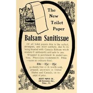  1906 Ad Balsam Sanitissue Toilet Paper Scott Paper 