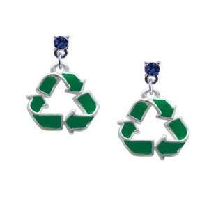  Green Enamel Recycle Symbol Sapphire Swarovski Post Charm 