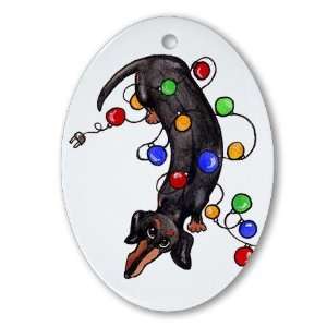  Black Tan Doxie in Lights Dachshund Oval Ornament by 