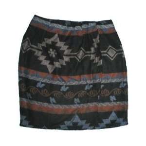  100% Acrylic Southwestern Print Faux Wrap Skirt in Navy 