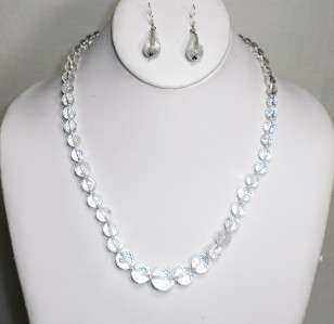 JS053  ROCK CRYSTAL GRADUATED NECKLACE AND EARRINGS SET  