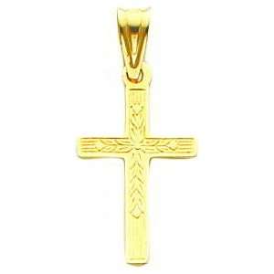  14K Gold Cross Leaf Design Pendant Jewelry