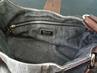 100% Authentic Demin Prada Handbag Purse Hobo Leather Tan $900 Brown 