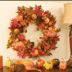 Large Pumpkin Gourd Wreath with Fall Leaves Fall1004 