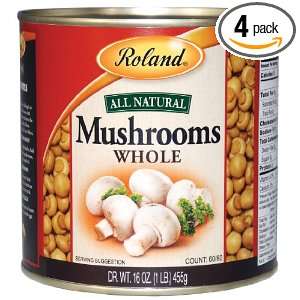 Roland Whole Mushrooms, 16 Ounce Can (Pack of 4)  Grocery 