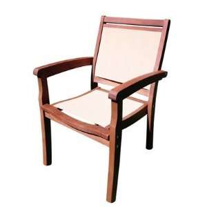   Stackable Eucalyptus Arm Chair with Beige Sling Patio, Lawn & Garden