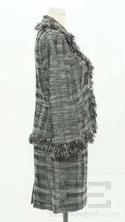Rickie Freeman Teri Jon 2 Pc Green & Grey Fringe Skirt Suit Size 8 