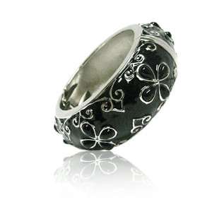  Black Enamel Flower Metal Hinge Bangle Bracelet Fashion 
