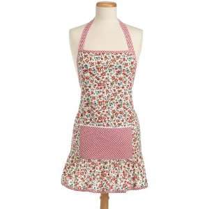 DII Red Gingham Flowers Print Full Apron, Sweet Red Flowers with Red 