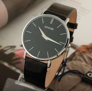 Men Ultra Thin Leather Quartz Fashion Wrist Watch Black  