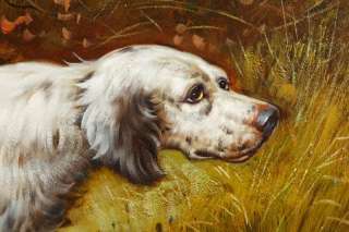 English Oil Landscape Dog Painting Retrievers Signed R Horton  