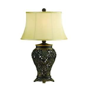   Edison Base Table Lamp, Cut Out Antique Gold, Ivory Soft Back Shade