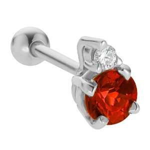   Garnet Diamond Accented 14K White Gold Cartilage Stud Earring Jewelry