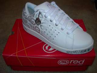 NEW GIRLS RED MARC ECKO SHOE SIZE 5M WHITE/SILVER CHARM  