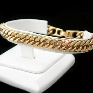 MENS 8 Diamond Cut DOUBLE CURB Link 24kt Gold Layered Bracelet + LIFE 