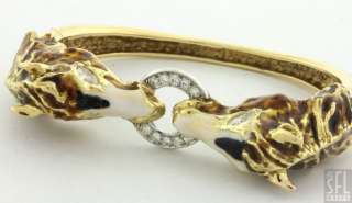 HEAVY 18K YELLOW GOLD 1.30CT VS DIAMOND ENAMEL DOUBLE HORSE HEAD 