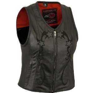 Ladies Soft Cowhide Leather Motorcycle Vest Reflective Stars [X Small]
