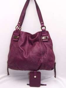 Makowsky Large Woven Embossed Leather Bag & Wristlet MULBERRY $370 