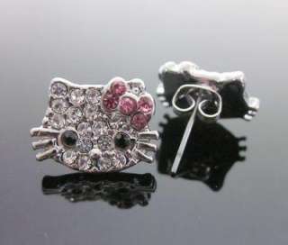 Hello Kitty pink bow crystal earring earbob E13  