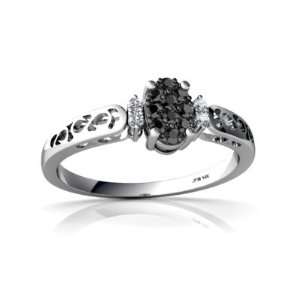  14K White Gold Black Diamond Filligree Ring Size 5 