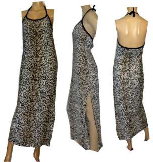 Sexy Leopard Print Halter Dress w/ 24 Side Slit SMALL  