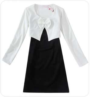 Elegant Women White&Black Bow Tie OL Dinner Mini Dress  