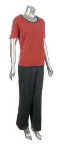 Womens Dark Gray Coral Red Cotton Blend 3 Pc Jacket & Shirt & Pant Set 