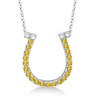 25ct Yellow Sapphire & Diamond Horseshoe Pendant Necklace 14k White 