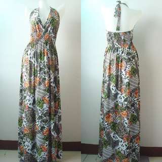 Summer Floral Boho Halter Long Maxi Dress Ladies S XL  