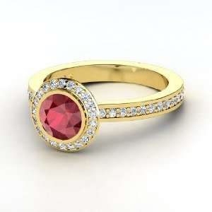  Roxanne Ring, Round Ruby 14K Yellow Gold Ring with Diamond 