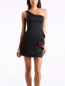 NEW GUESS Jessica One Shoulder Mini Short Dress BLACK Pink Sz 5 S 