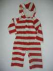 Mini Boden Striped Red Terry Towelling Hooded Beach Romper 6 12 RL
