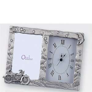  Pewter Frame   Motorcycle with Clock