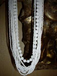 Vintage 13 STRAND MILK GLASS & SEED BEAD Necklace~29 c 1.5 wide