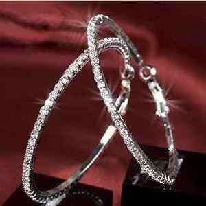   Fashion Womens crystal rhinestone hoop huggie Girls silver earrings