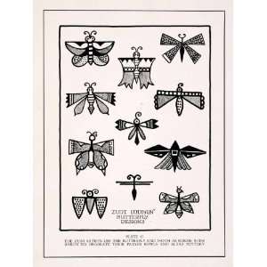 1932 Lithograph Zuni Pueblo Native Indian Butterfly Art Motif Symbol 
