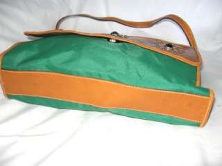 by Strawbridge&Clothier green nylon with brown leather trim flap snap 