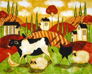 Hubbs Art Folk Prints Landscape Farm Animals  