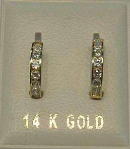 New 14K Gold Medium Huggy Earrings w/Dias Free Ship  