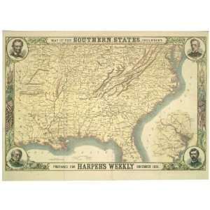  Civil War Map Map of the southern states, including rail 