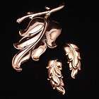 Leaf Set Vintage Copper Renoir Brooch Pin & Earrings