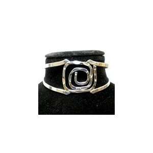   Silver Hammered Rectangular Spiral Cuff Bracelet 