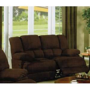  Motion Loveseat with Overstuffed Look in Chocolate Microfiber 